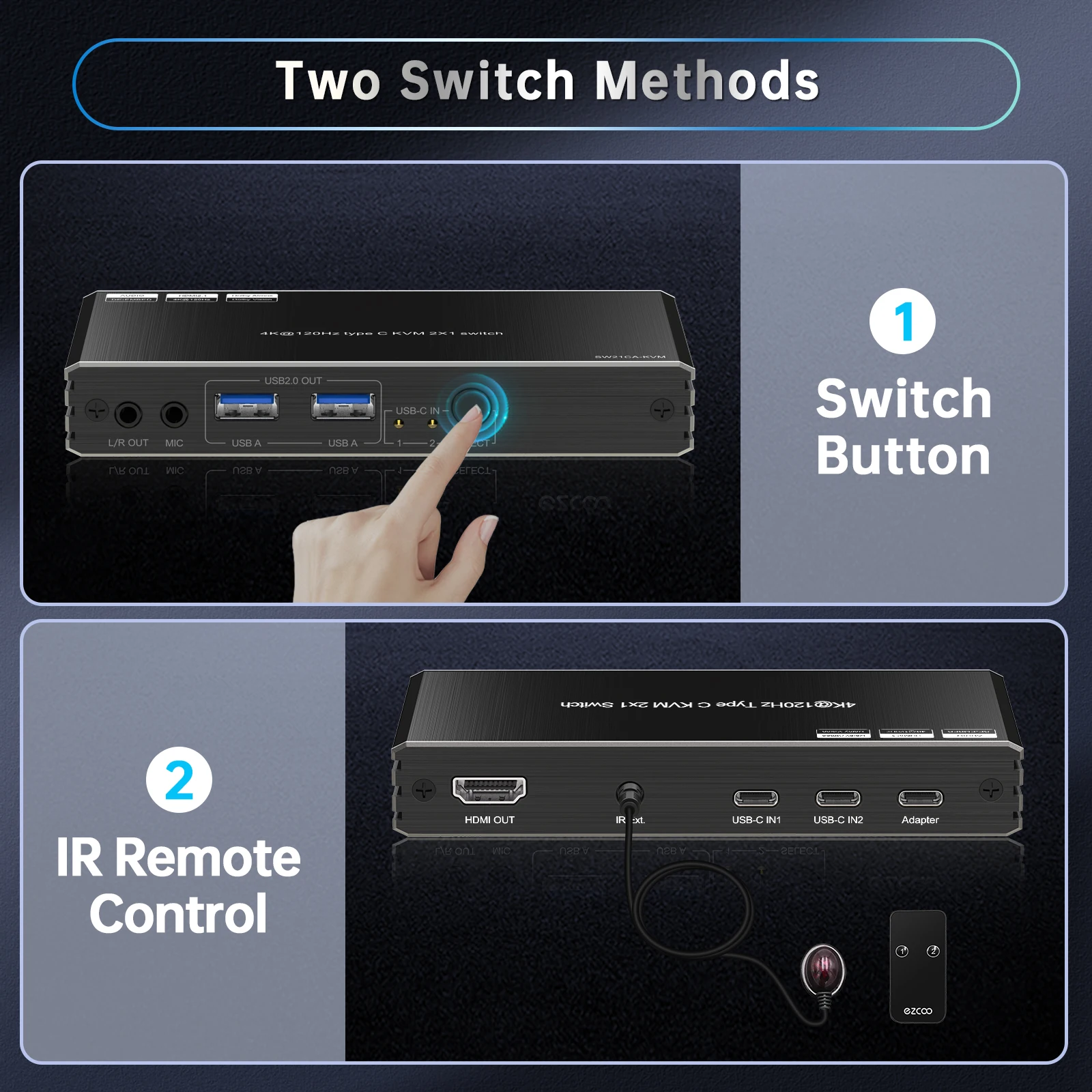 4K@120Hz 8k@60Hz USB C KVM Switch 2x1 Kvm Switch Usb c  2 Computer 1 Monitor with PD 100W 2 X1 hdmi  Kvm Switch