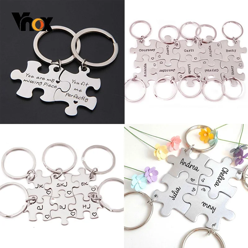 Vnox Free Combination Glossy Puzzle Stainless Steel Kay Chain Personalize Unisex BFF Best Friend Fmiliy Couple Unique Key Ring