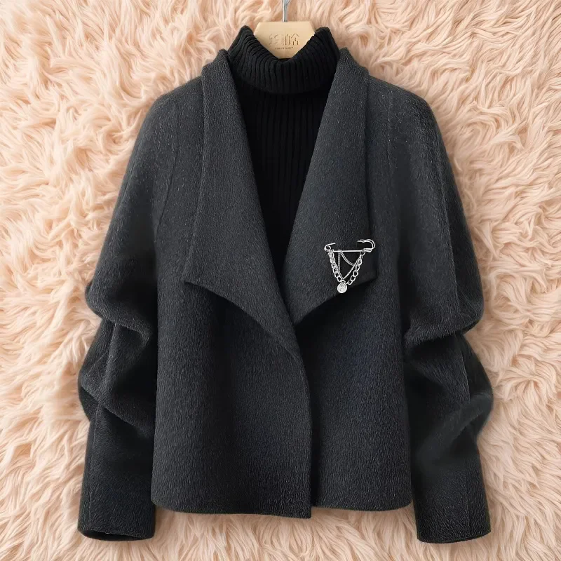 معطف نسائي قصير من الصوف غير رسمي أنيق جديد لخريف وشتاء 2026 معطف نسائي على الموضة على الوجهين معطف صوف عالي الجودة #1