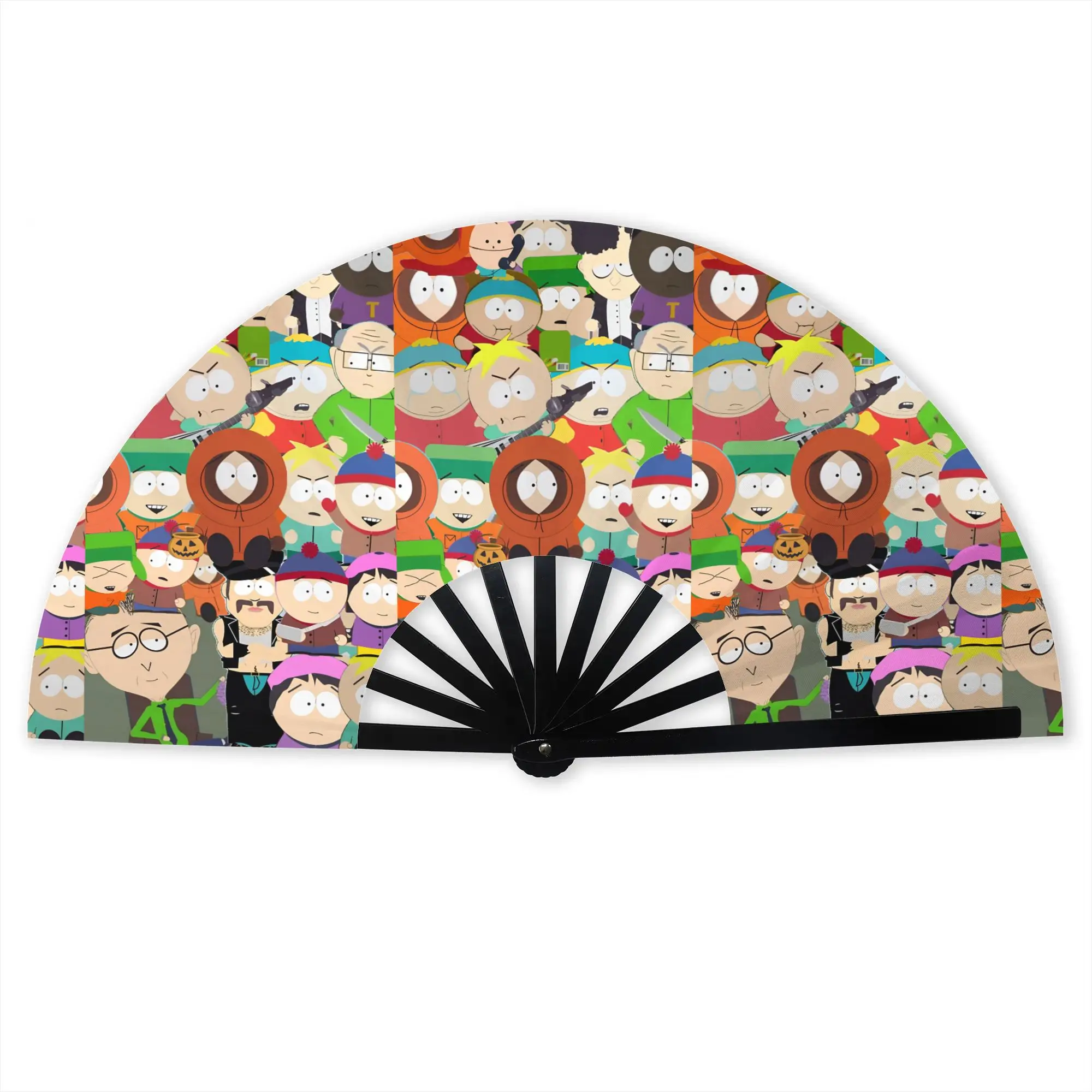 S-Southes Cartoon Manga Traditional Folding Fan Chinese Style Manga High-Quality Polyester Fans Gift Elegant Decorative Hand Fan