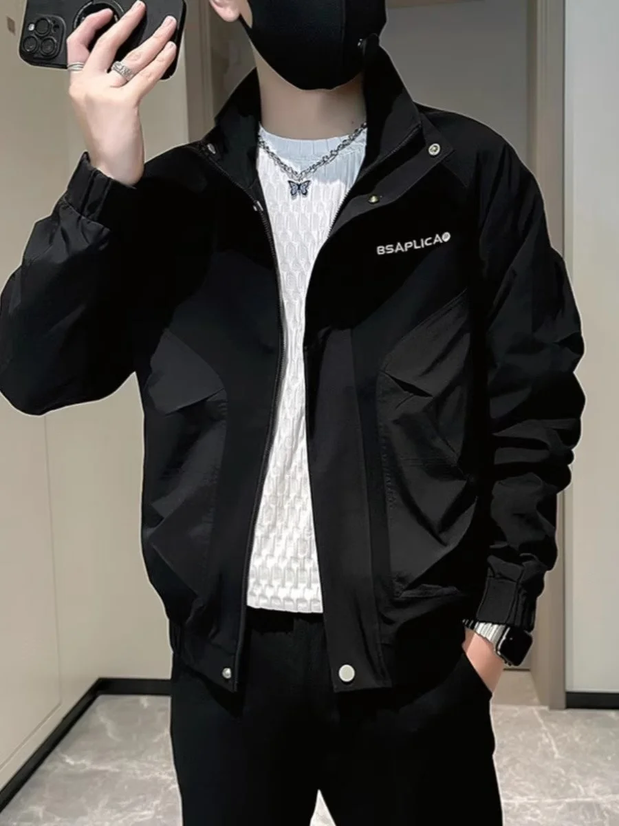 

Trendy Embroidered Workwear Jaet for Men Autumn Winter New Sle Casual Loose Fit Polyester Anti-Wrinkle Long Sve Zipper