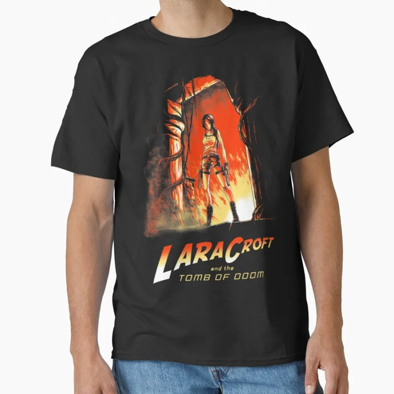 

Indiana Croft Tomb Raider Lara Croft 80s Video game Gift t shirt for man Large size Tops 100% cotton printed Clothes