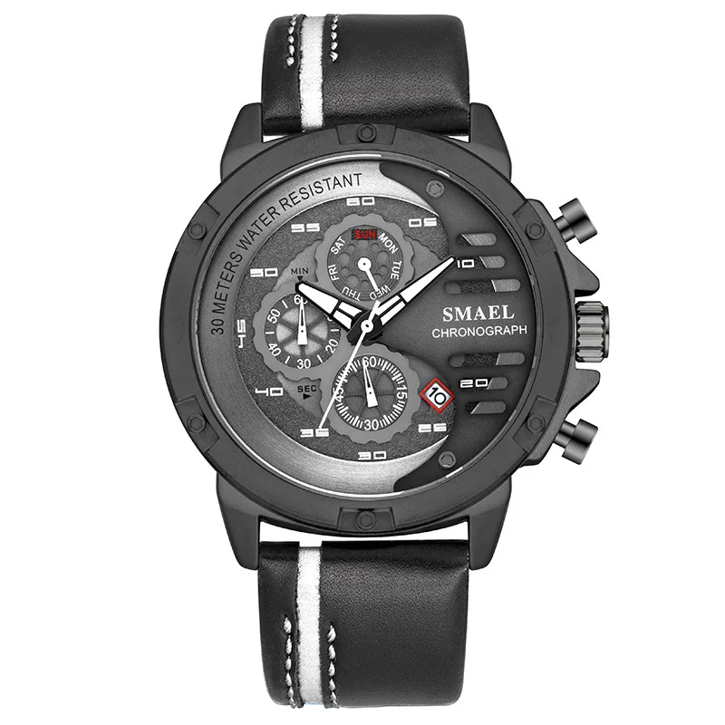 Smael Smael مضيئة شخصية العصرية ساعة كوارتز مقاوم للماء متعددة الوظائف ساعة رياضية للرجال