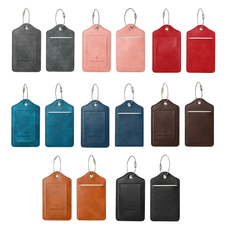 PU Leather Luggage Tag With Anti Loss Wire Rope Loop Suitcase Identifier Label Baggage Boarding Bag Name ID Address Holder