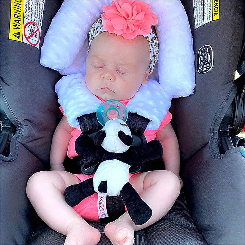 Child Pillow With Safety Strap Cover Baby Headrest Soft Bubble Fleece Stroller Seat Cushion Baby Head Protection Travel Pillow