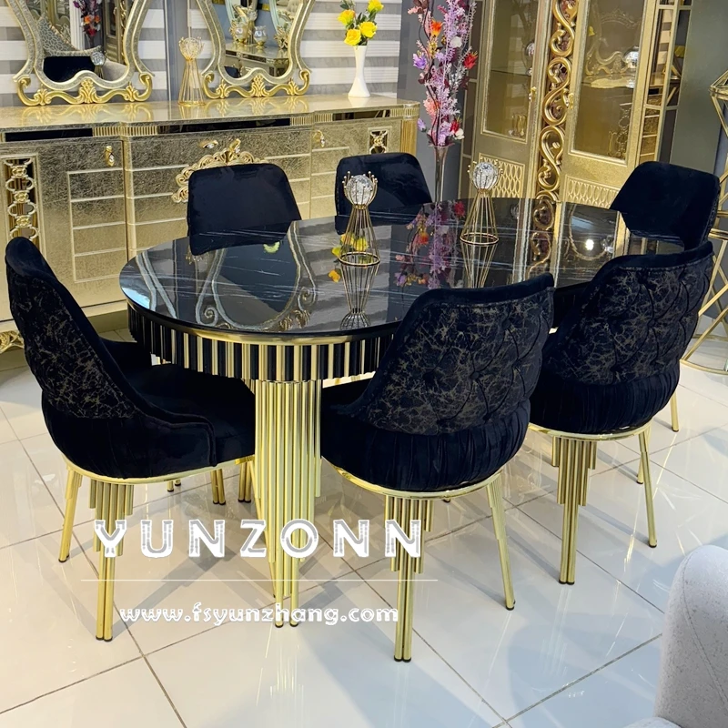 

Italian Modern Luxury Marble Dining Tables 6-Seater Metal Stone Dining Set for Home Villa Apartment or Kitchen Use