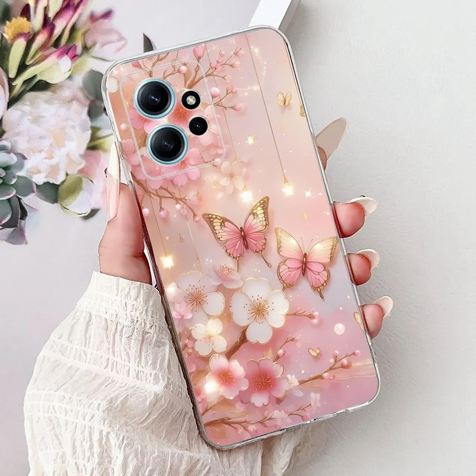 واضح ل Redmi ملاحظة 12 4G حالة الأزياء فراشة الزهور لطيف القط الحب لينة الغطاء الخلفي ل Redmi ملاحظة 12 4G جراب هاتف الوفير #4