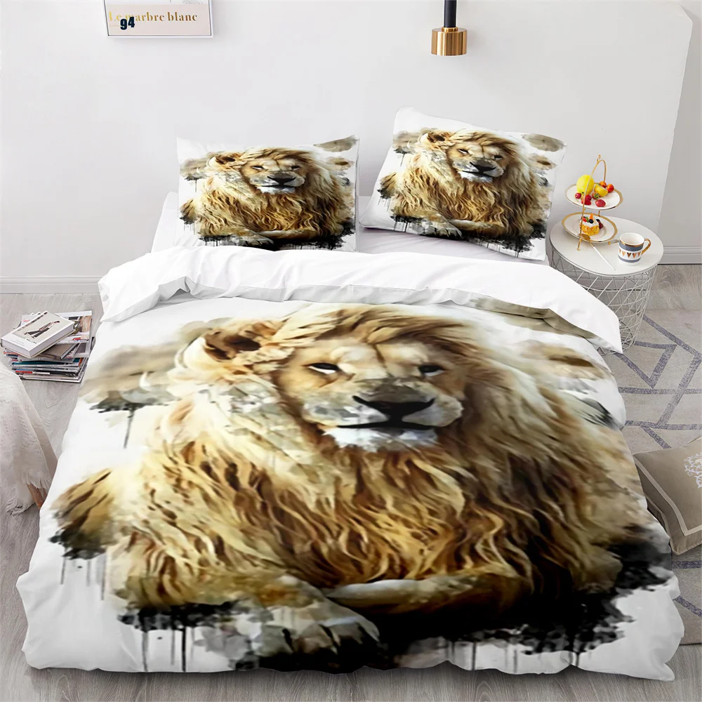 

Lion Duvet Cover Set King Of The Jungle Pattern Polyester Comforter Cover King Queen Full Size For Men Boys Kids Bedding Set