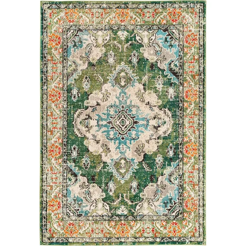 Rug- 8' x 10', forest green and light blue, perfect for the living room