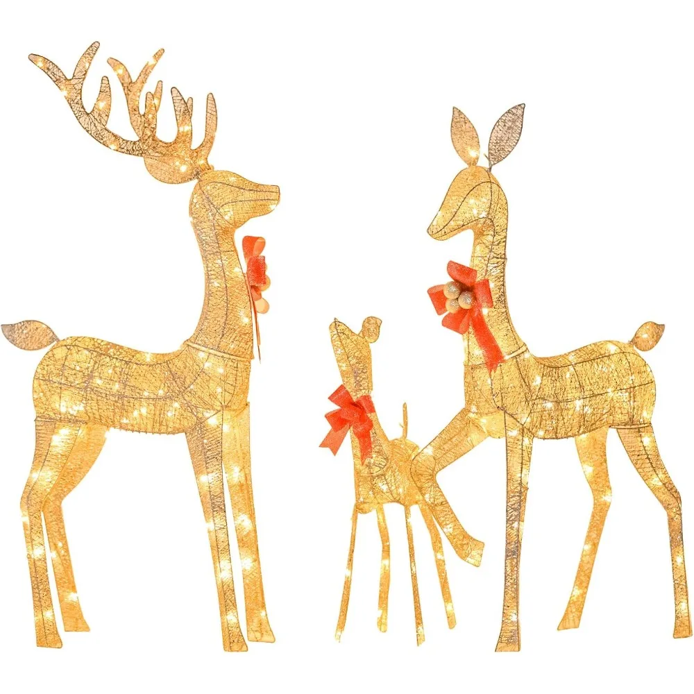 

3 Piece Christmas Lighted Reindeer Family Outdoor Christmas Yard Decoration Large Holiday Lighted Deer Set for Yard Art Indoor