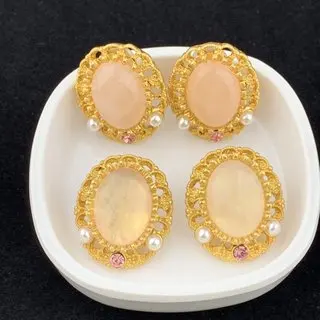 New Fashion Vintage Hollow Inland With Natural Stone Stud Earrings Ear Clips Women's Accessories