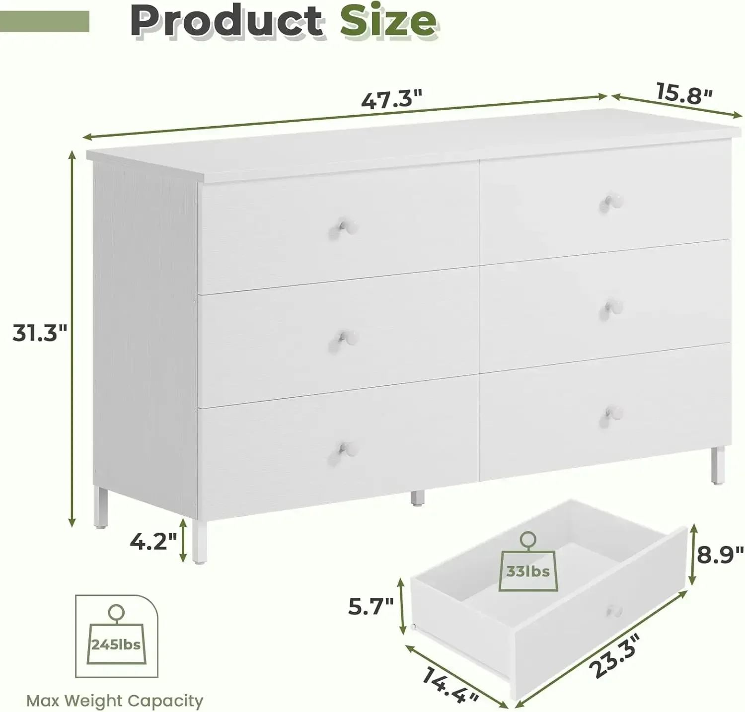 Cassettiera in legno con struttura in acciaio resistente e pesante, cassettiera portaoggetti di grande capacità, cassettiera bianca per camera da letto, soggiorno