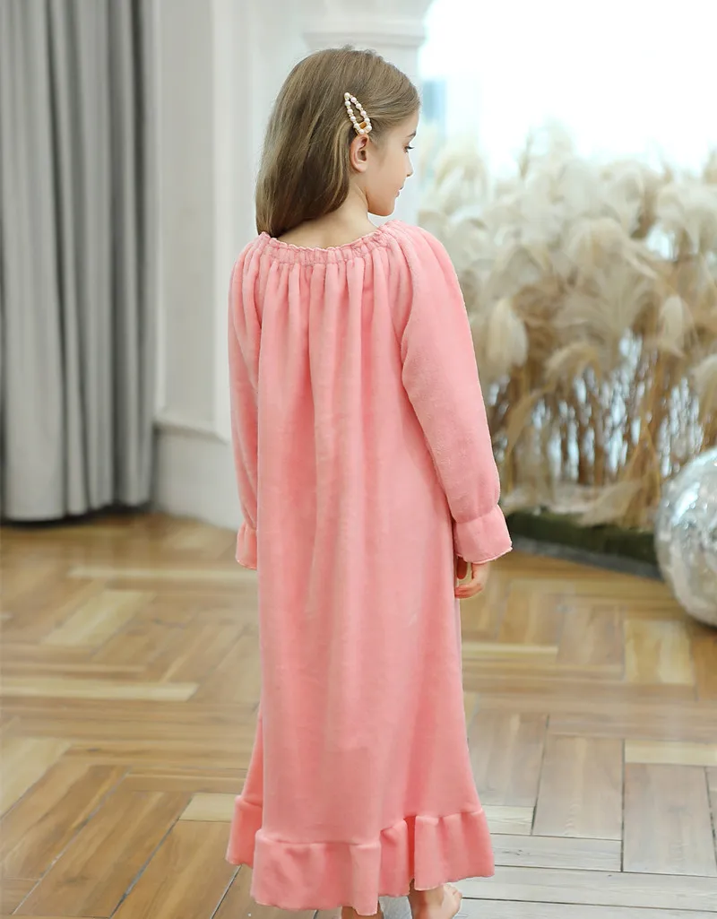 Girls Sleepwear Kids Nightgown White Nightdress Pajamas For Children\'s Flannel Double Fleece Long Princess 2023 Autumn Winter