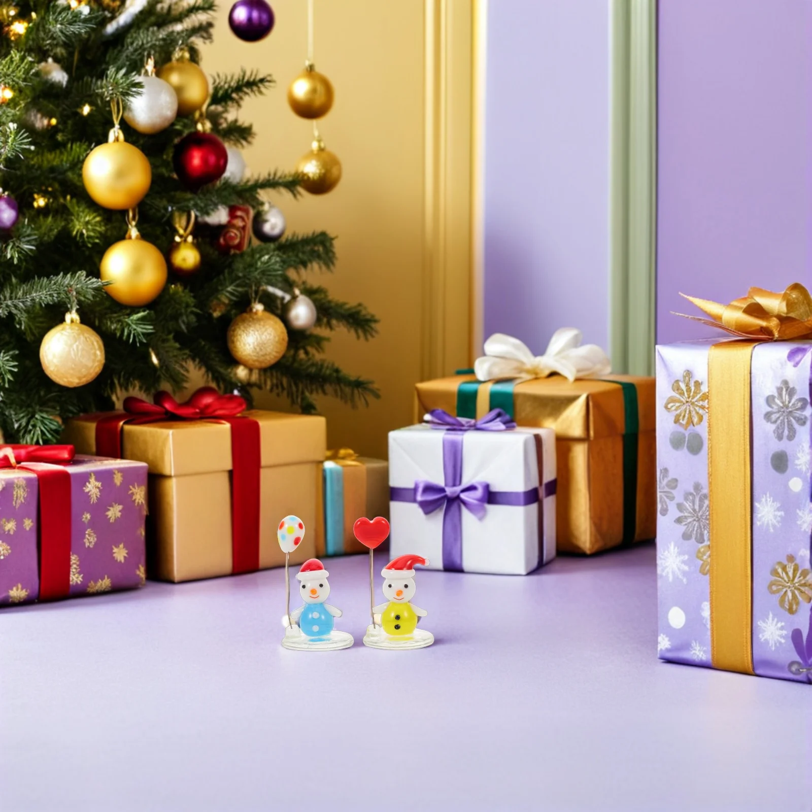 

2Pcs Christmas Decorations Mini Glass Snowman Balloon Ornament Desktop Holiday Decor for Living Room Desk Shelf