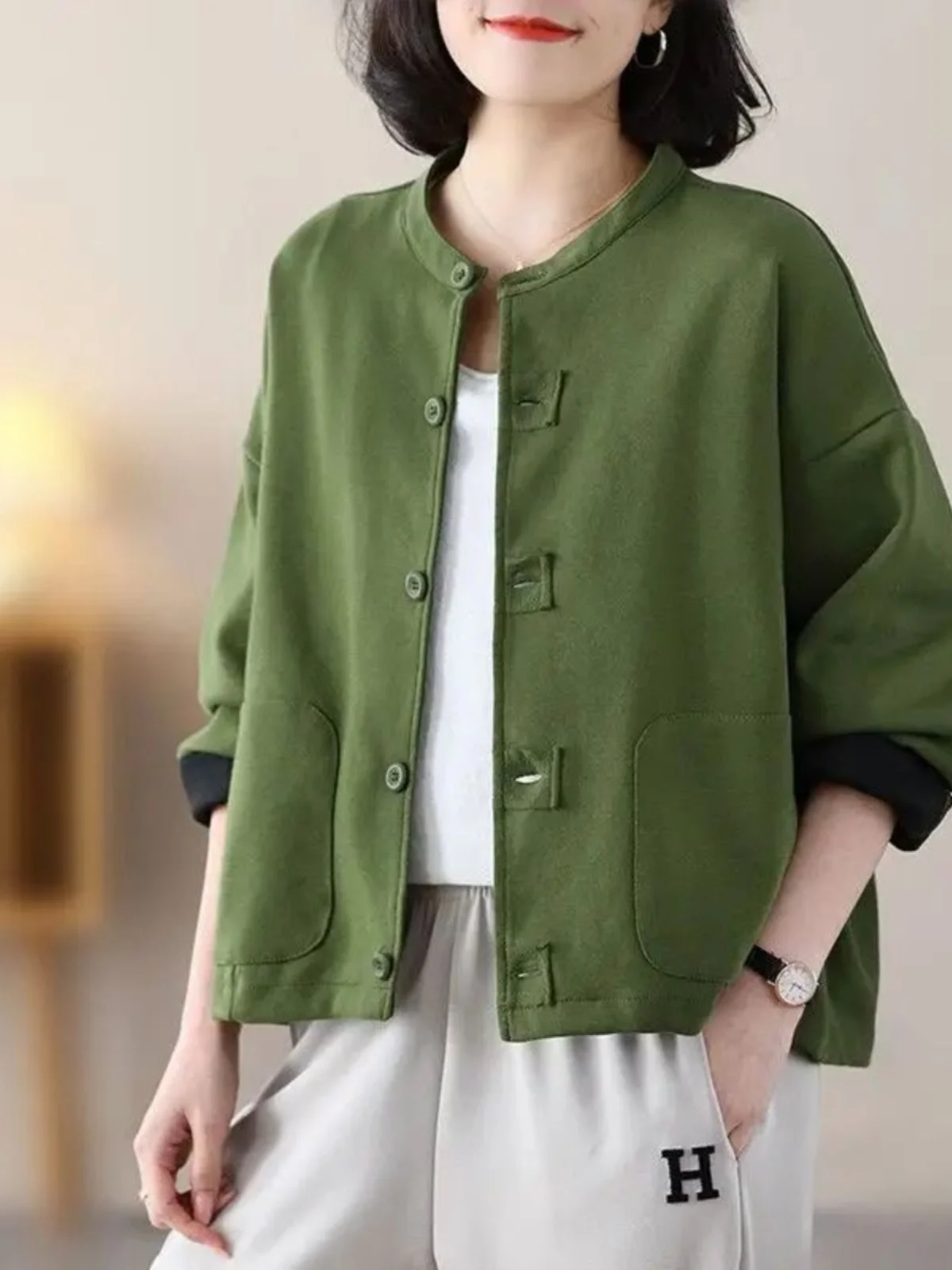 

Свободный кардиган оверсайз с воротником-стойкой, длинными рукавами, круглым вырезом, на пуговицах, больших размеров, женская повседневная модная верхняя одежда