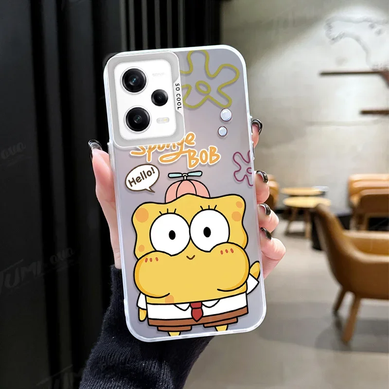 Plating Phone Case For Xiaomi Redmi Note 13 12 11 Pro Plus 10 9 Pro Max 12S 11S 10S 9S 12C 13C Cartoon Cute SpongeBobs Back Capa image 3