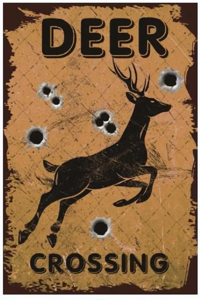 Cusde Deer Crossing Metal Tin Sign Caution Rustic Hunting Wall Decoration Cabin Lodge Vintage Decor Wall Art Retro Decor Poster
