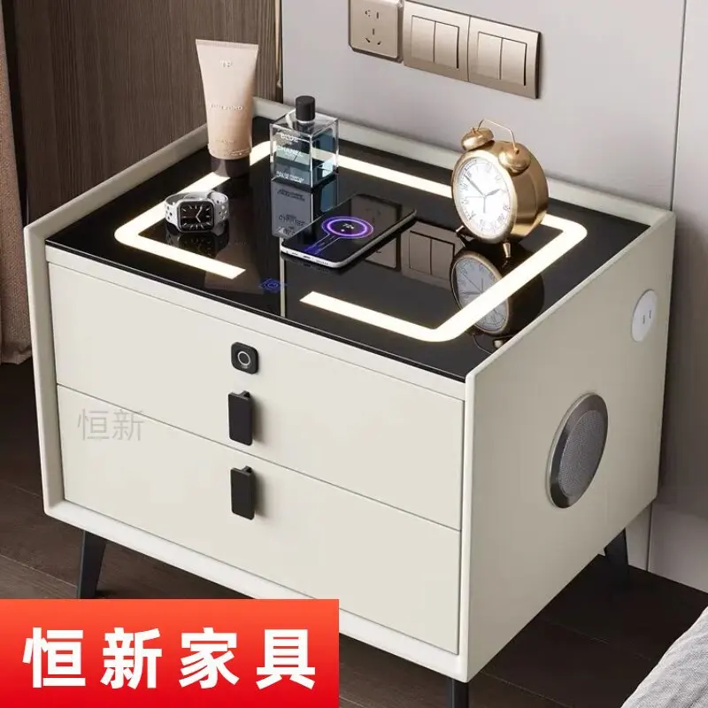 

Solid Wood Smart Bedside Table Internet Celebrity Light Luxury Bedside Table Modern Simple Wireless Charging Bluetooth Multi-fun