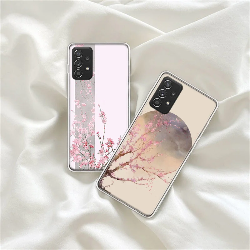 Cherry Blossom Tree Phone Case For Galaxy S23 S20 FE S21 Plus Samsung S24 S22 Ultra TPU Pattern S10 S10E S9 S8 Cover Soft Capa S