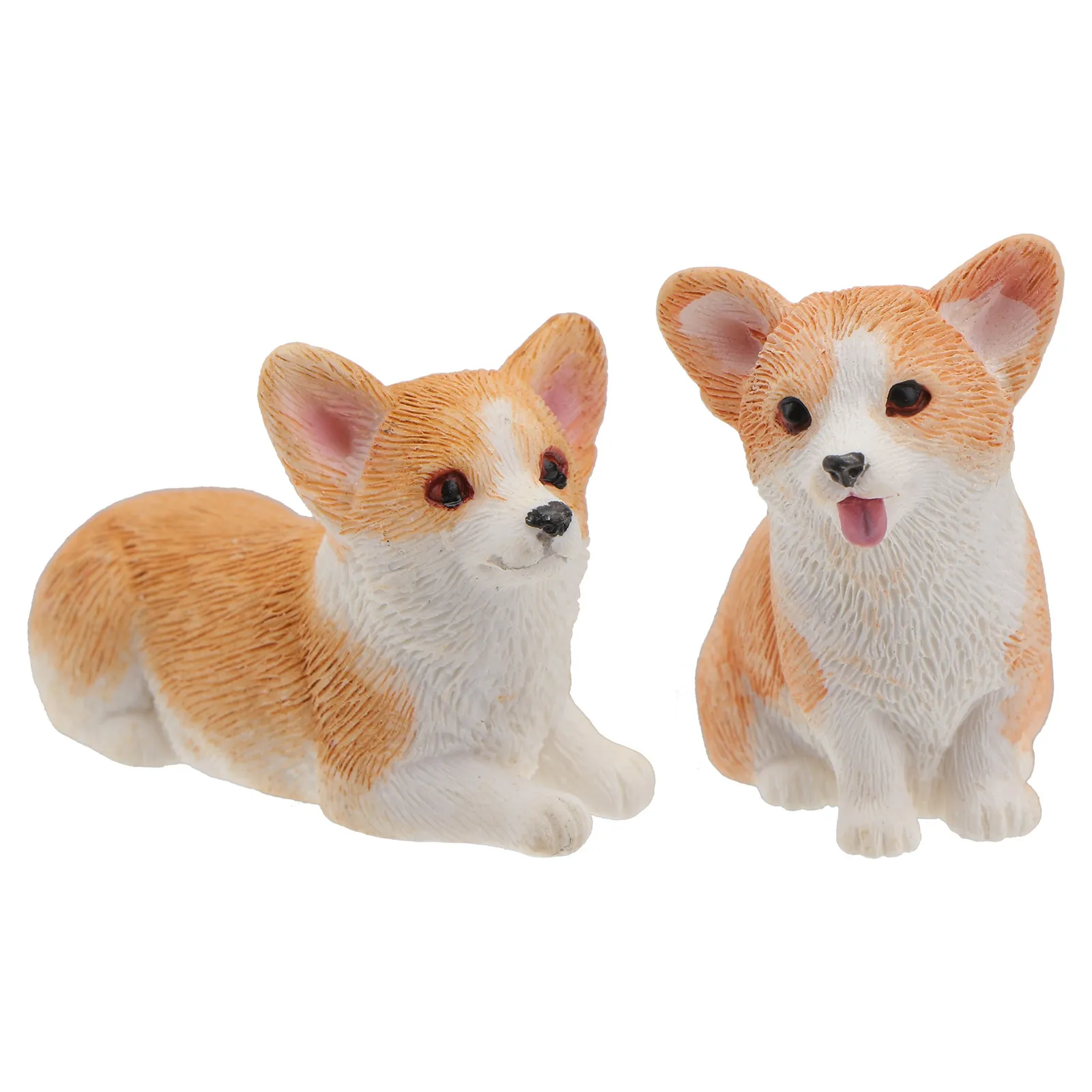 2Pcs Resin Corgi Adornment Vivid Static Solid Dog Adornment Compact Desktop Decor Safe Non Deformable for Auto Dashboard Shelf
