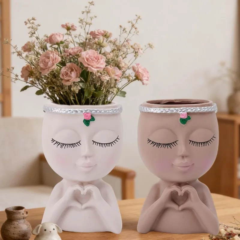 Planter for Succulent Plants Lady Face Flower Pot Love Style Girl Head Plant Pot Desktop Decor for Household Living Room Office