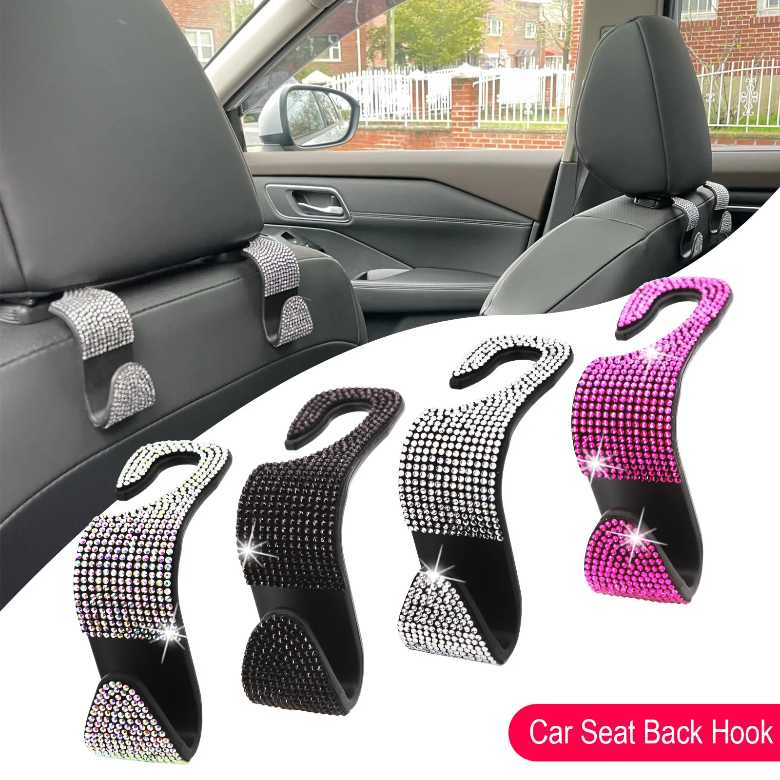 2Pcs Car Seat Back Hook for Audi Honda Toyota Vw Tesla Diamond Bling Vehicle Hanger Clips Auto Backset Headrest Storage Holder