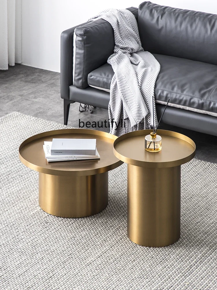 Nordic Designer Coffee Edge Light Luxury Modern Minimalist Living Room Coffee Table Combination Stainless Steel Metal Circle