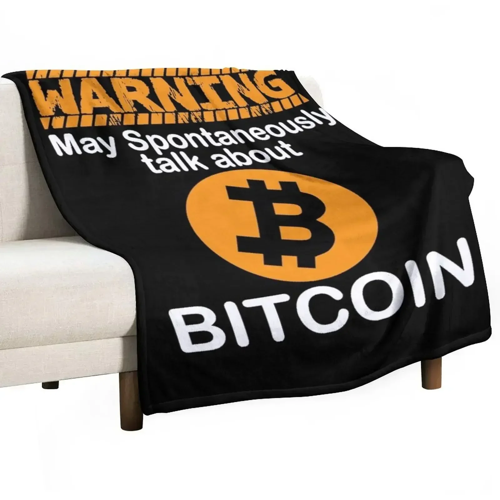 Warning May Spontaneously Talk About Bitcoin T-Shirt Throw Blanket Plaid on the sofa Tourist Polar Blankets