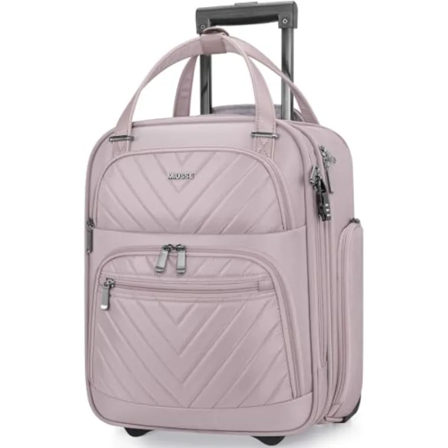 

Softside Carry On Luggage With Wheels Airline Approved 16-Inch Lightweight Underseat Bag For Travel Pink