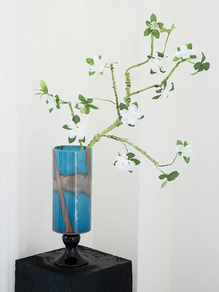 

New Chinese Sle High Footed Glass Vase Luxury Sensation Living Room Decorative Item Flower Arrangement Stand Artificial Flo...