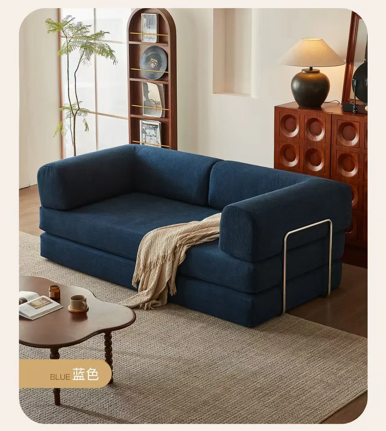 Módulo de sofá medieval sofá-cama de tecido dobrável de compressão de dupla finalidade