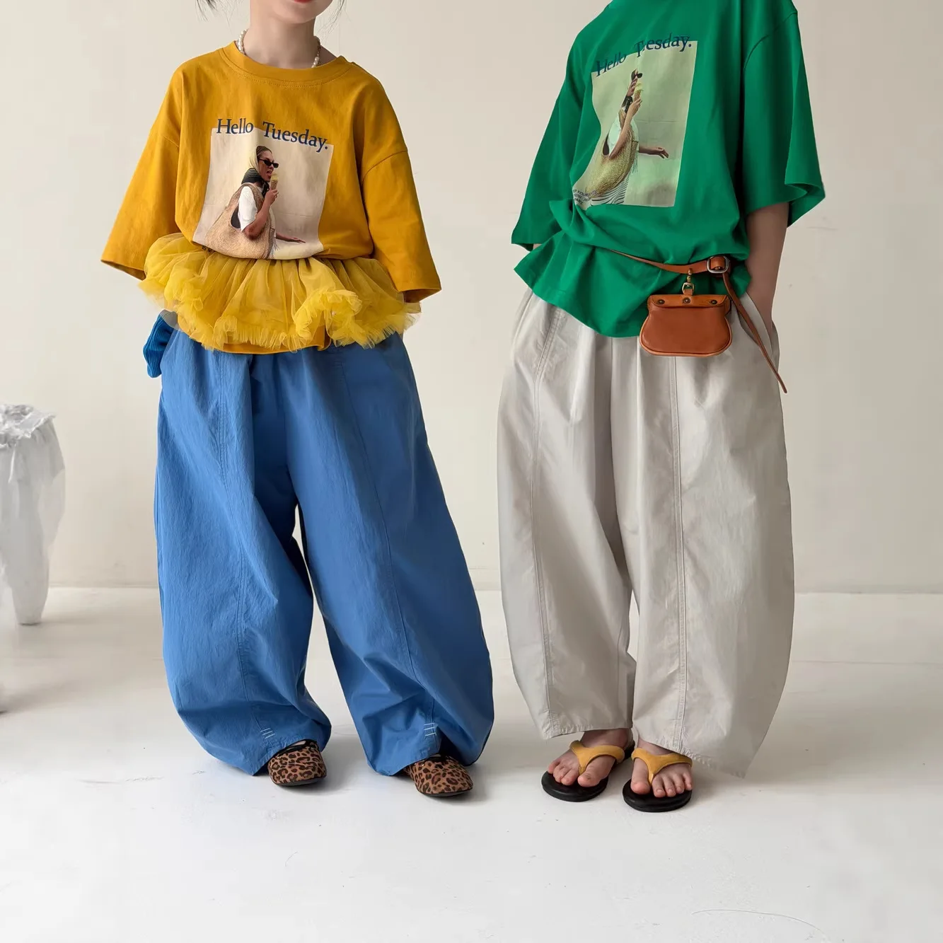 

Children Pants 2026 Summer Boys and Girls Solid Casual Pants Children Loose Hanging Lantern Wide Leg Pants
