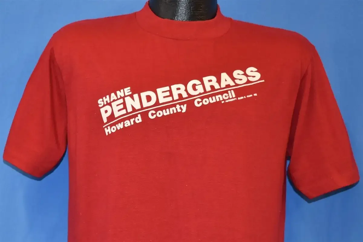T-shirt de politicien des années 80, Shane Pendergrass, conseil de l'arrondissement de Howard, Maryland, taille moyenne
