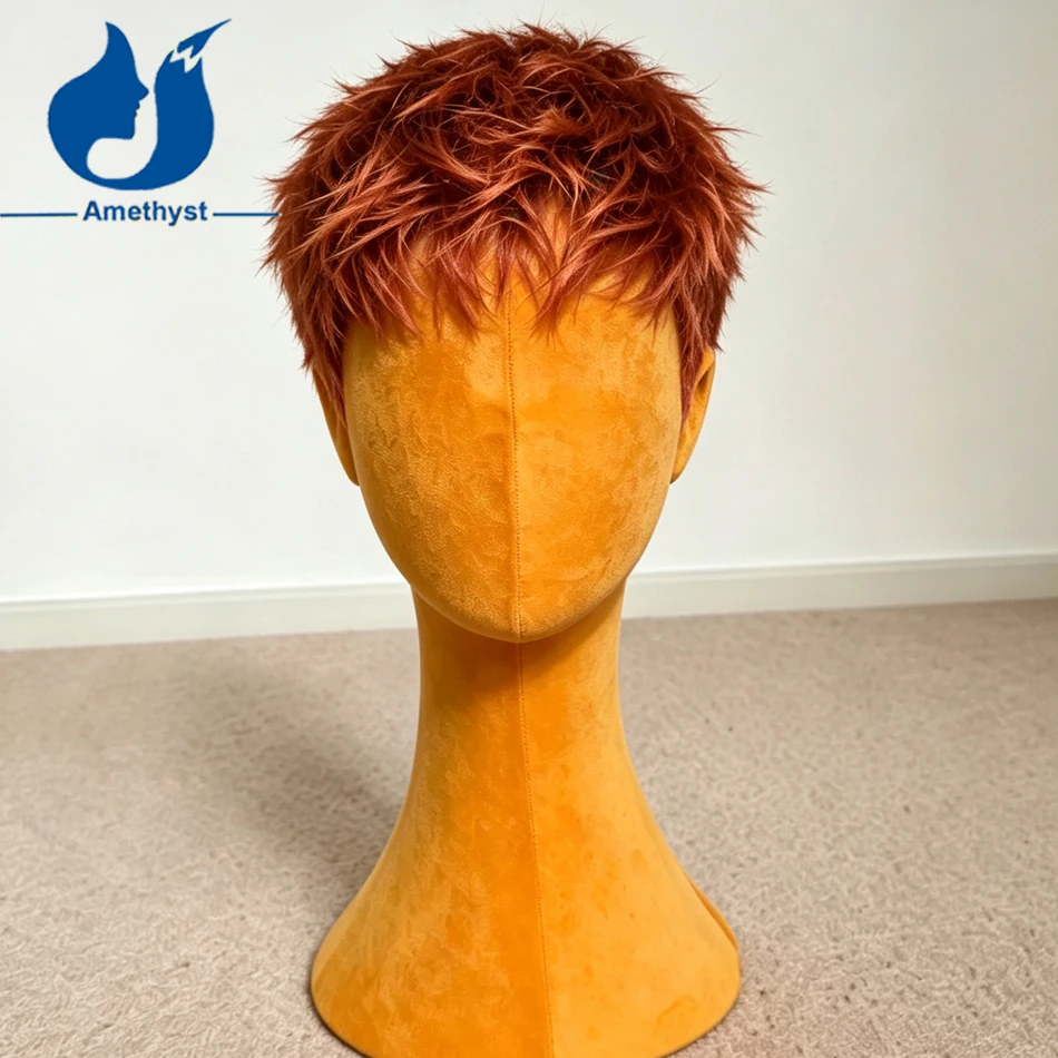 Amethyst Ginger Brown Full Lace Wig for Men Short Boy Cut Transparent Lace Wig Remy Brazilian Human Hair Straight Pre Styled