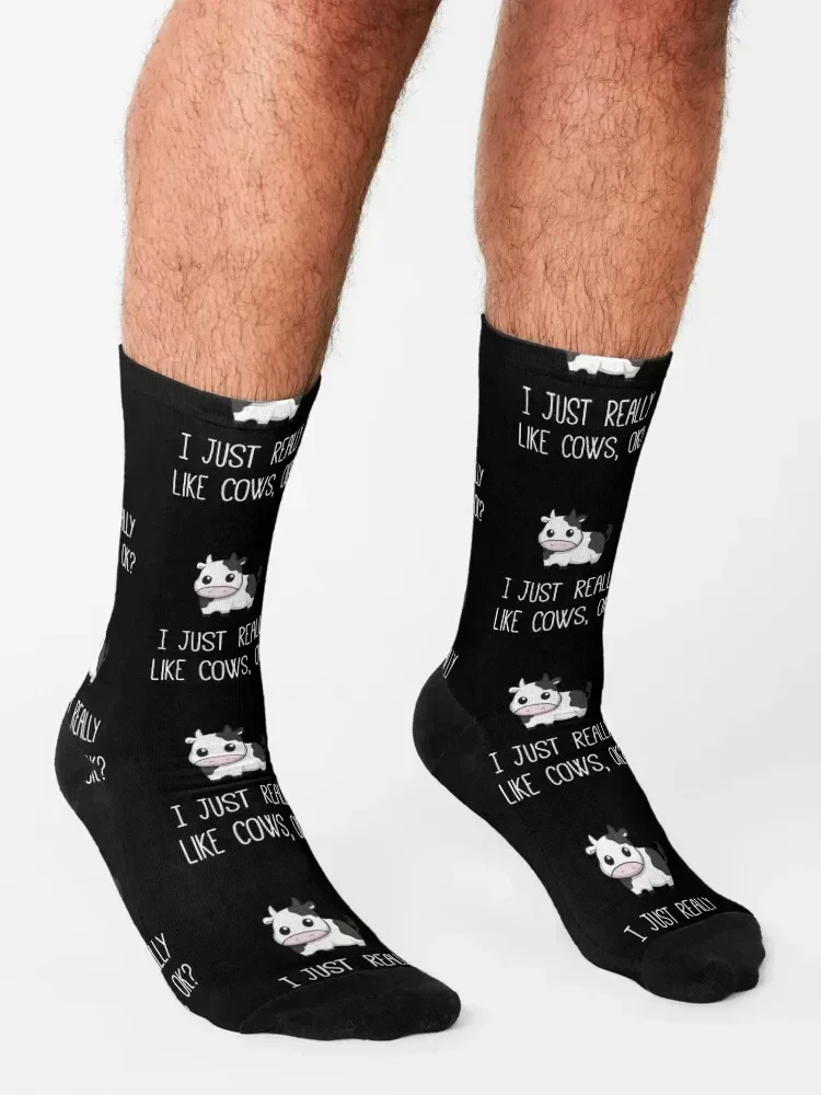 I Just Really Like Cows Ok? Socks bright garter anti slip football retro hiking Socks Girl Men's