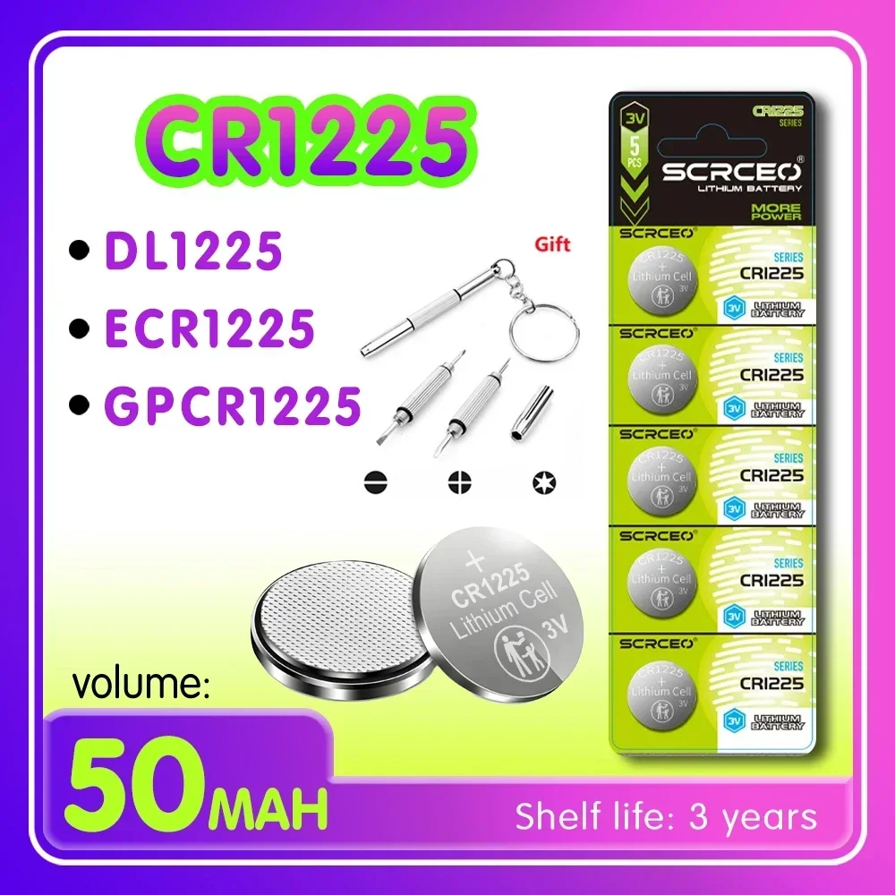 2PCS-10PCS CR1225 DL1225 ECR1225 GPCR1225 1.5V Lithium Manganese Dioxide Button Battery, Suitable for Calculators, Watches