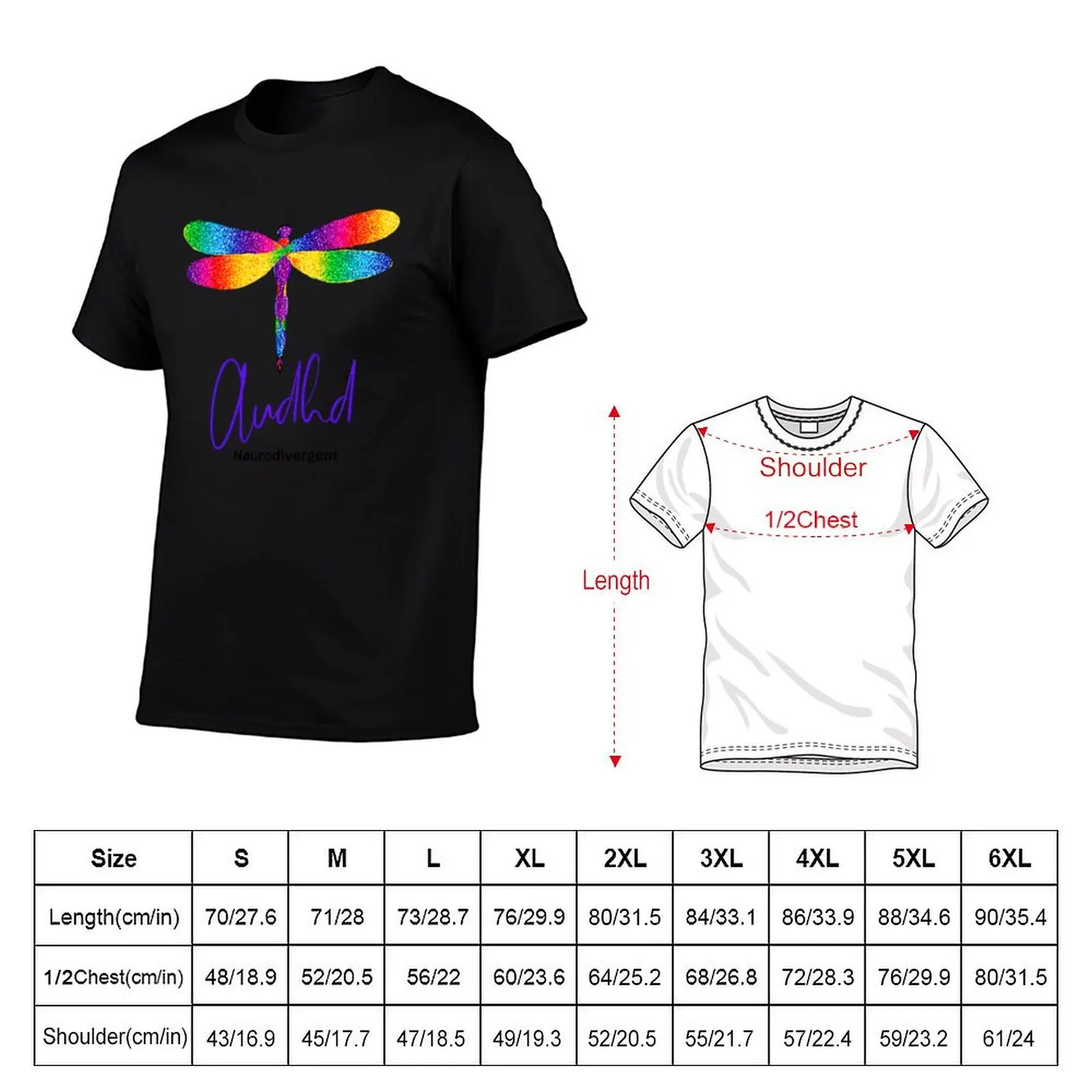 Audhd rainbow dragonfly T-Shirt Large Size Soft Cotton T-Shirt