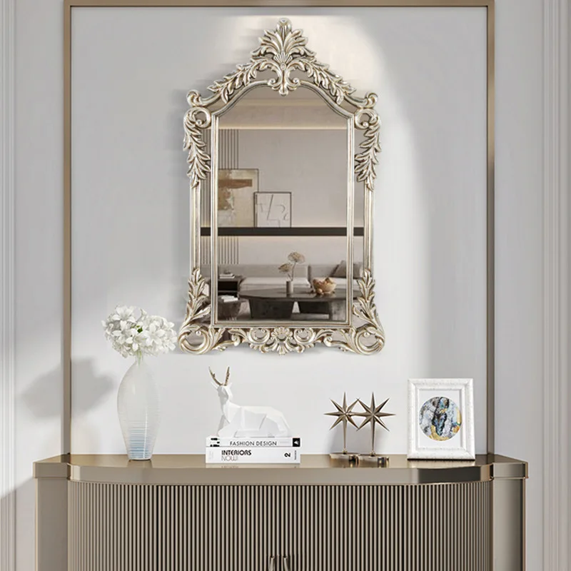 European style carved bathroom vintage console table mirror home decorative mirror girls' makeup dresser mirror