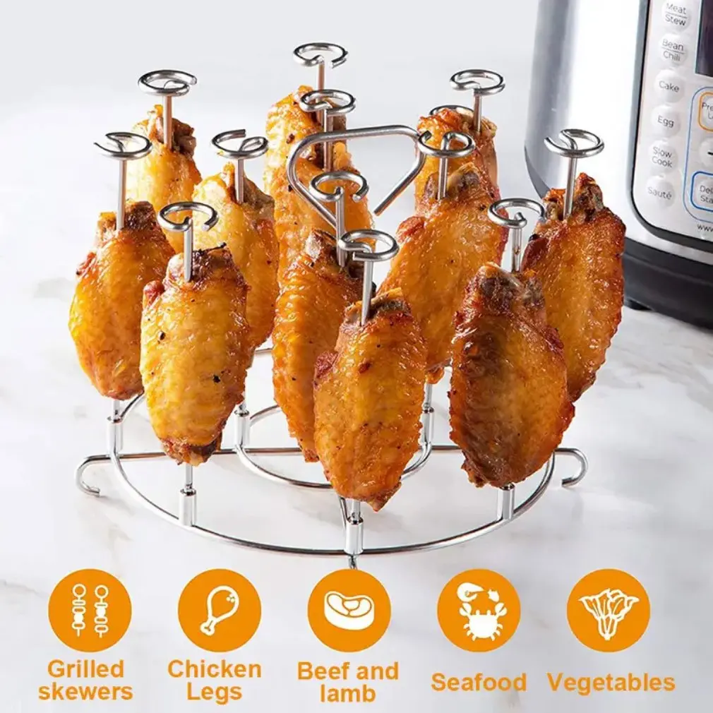 Air Fryer Skewer Stand Stainless Steel Barbecue Vertical Skewers Holder Grilling Stand Air Fryer Kitchen Accessories