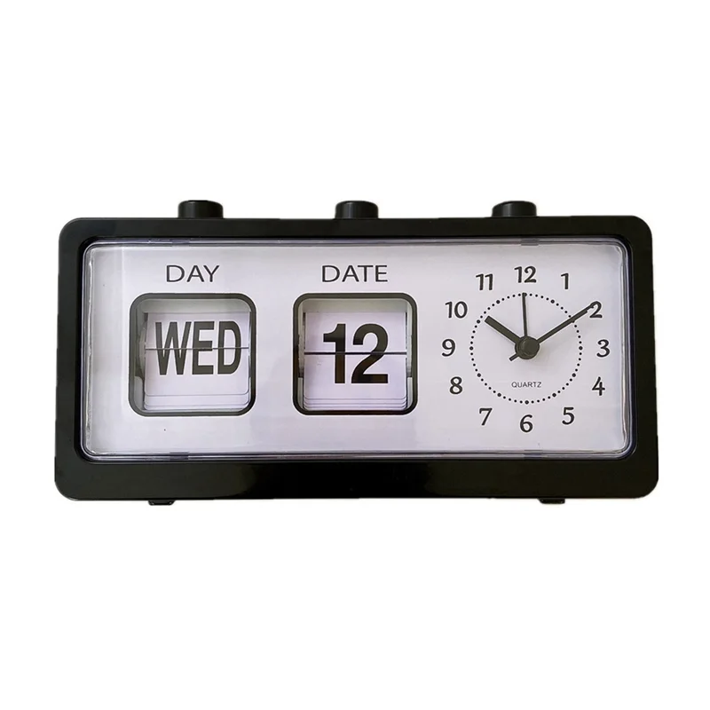 EYFL-Reloj despertador mecánico, novedad, reloj con tapa, reloj Digital de escritorio con calendario, decoración del hogar, decoración Retro, negro