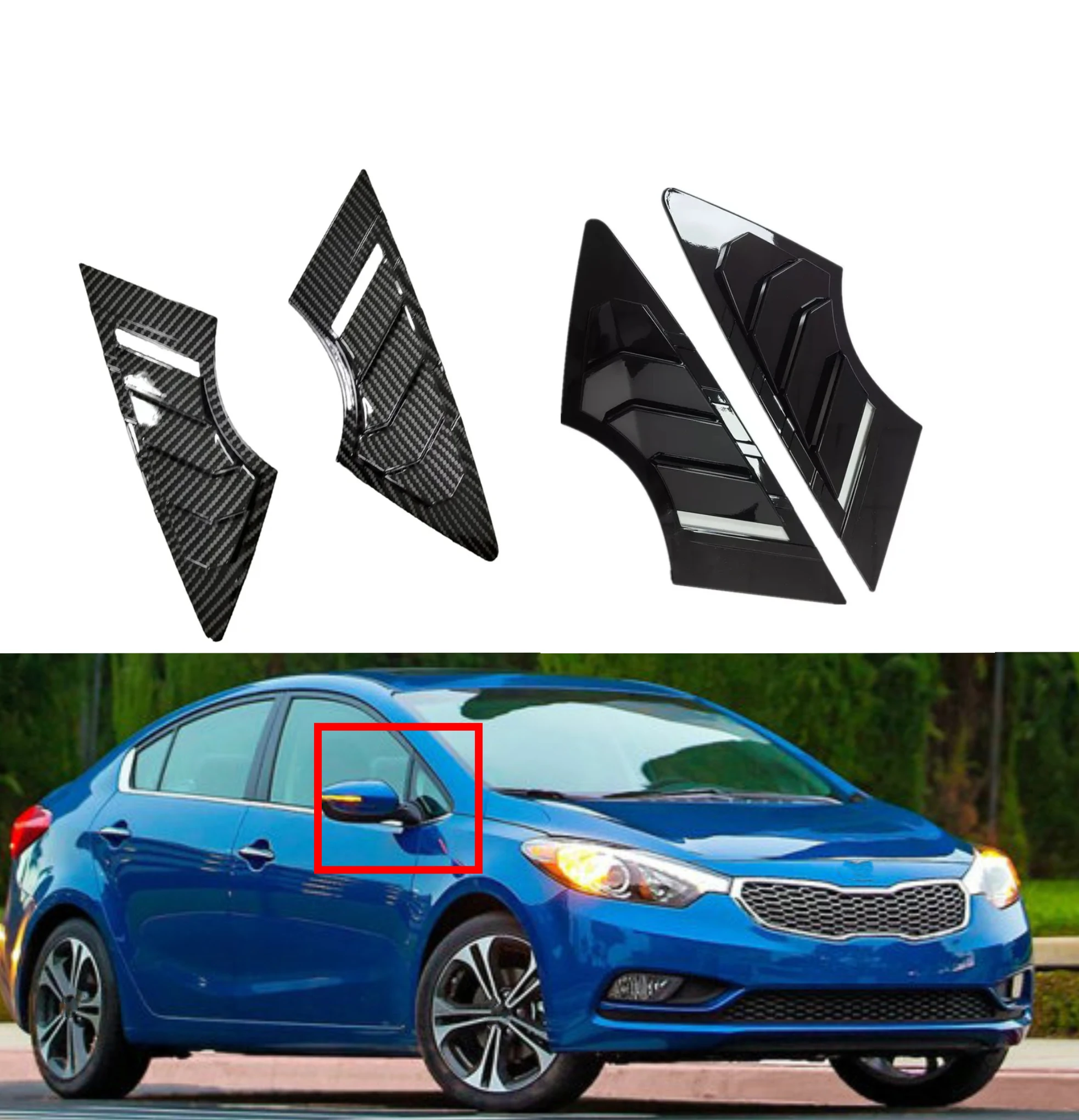 

For KIA K3 Forte Cerato 2013 2014 2015 2016-2018 Car Front Louver Window Side Shutter Cover Trim Sticker Vent Scoop ABS Carbon