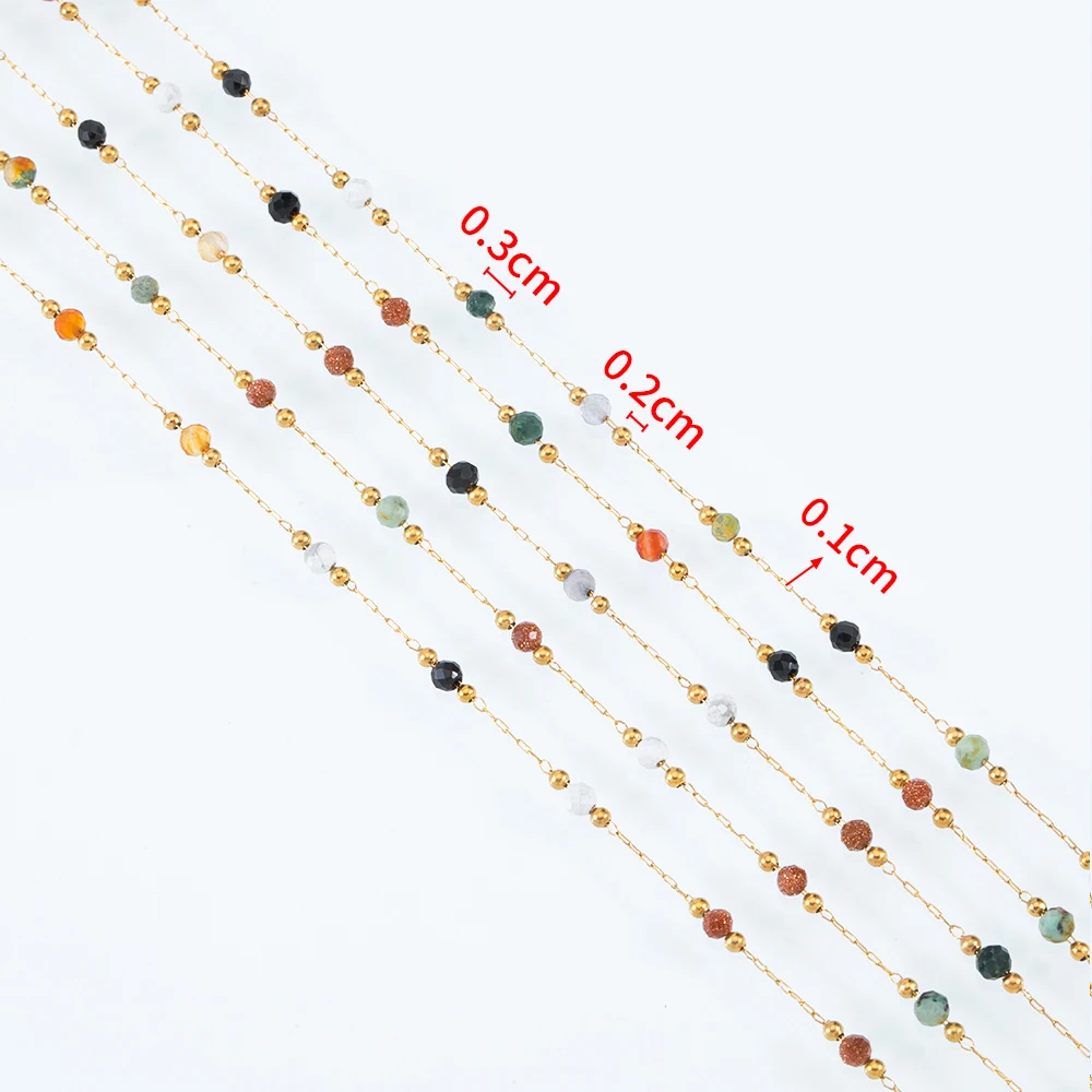 1meter Colorful Stone Stainless Steel Bead Chain Faceted Crystal Bead Chain for Necklace Bracelet DIY Jewelry Making Accessories