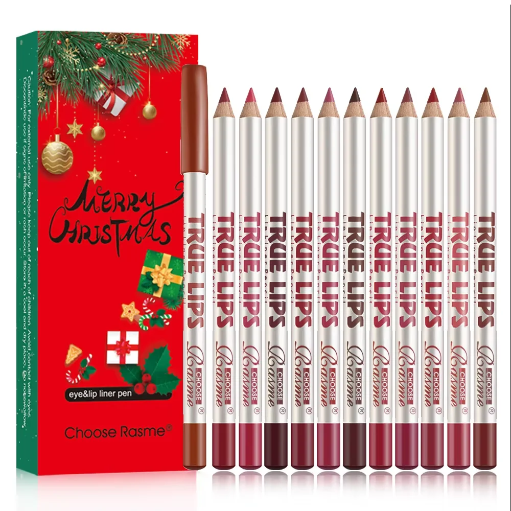Conjunto de lápis labial fosco de Natal de 12 cores Vintage durável à prova d'água fácil de aplicar maquiagem labial com display colorido
