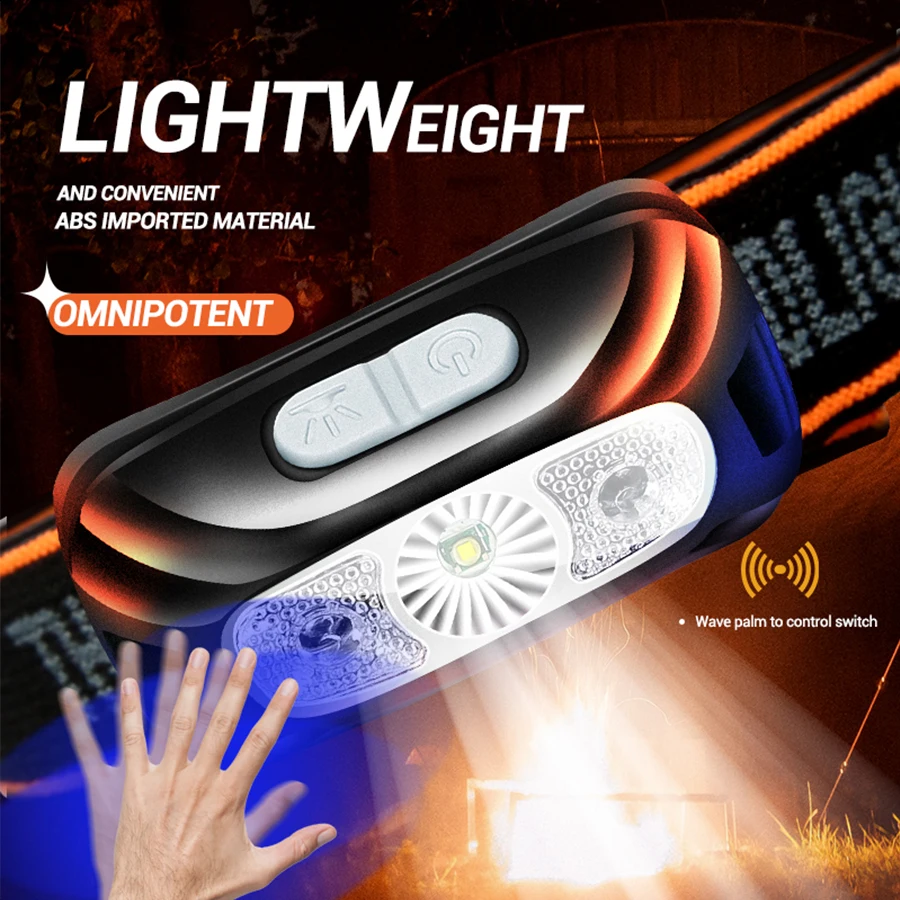 Mini oplaadbare krachtige sensor koplamp vissen camping usb kop zaklamp cob led koplamp koplamp voorlantaarn