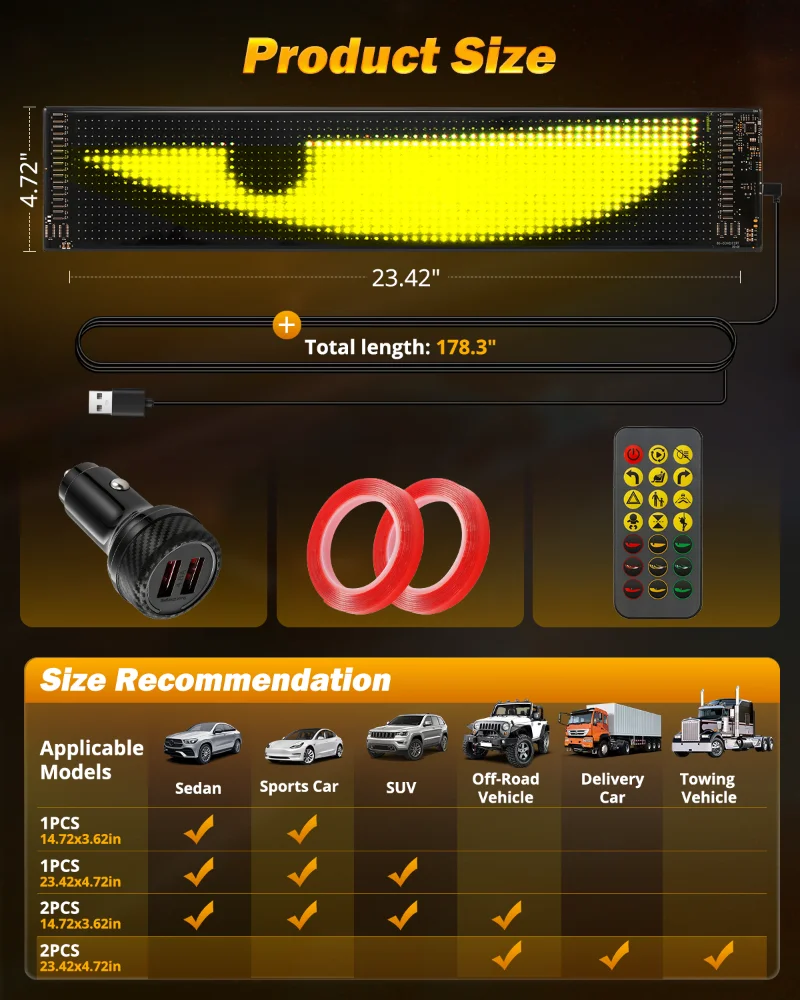 Devil‘s Eyes RGB LED Panel Screen Light APP & Remote Control for Car Front Rear Windshield LED Display Programmable Pixel Pane