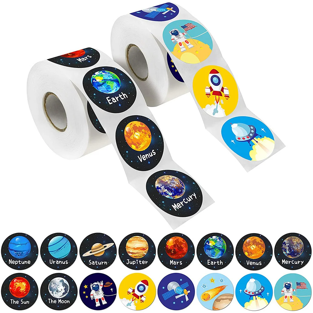 500PCS/Roll Planet Sticker Solar System Paper Sticker Outer Space Decoration for Birthday Party DIY Tag Stationery Sealing Label