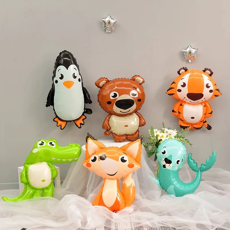 Q-version Animal Foil Balloons Lion Tiger Bear Fox Rabbit Panda Zoo Theme Baby Shower Birthday Party Decorations view 3