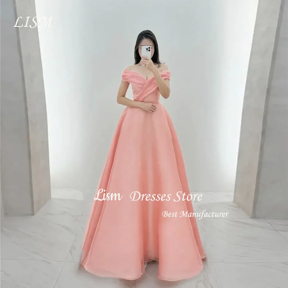 

Lism Coral Silk Organza Korean Evening Dresses A Line Off the Shoulder Prom Party Gown Zipper Back Women Performance Gown 2026