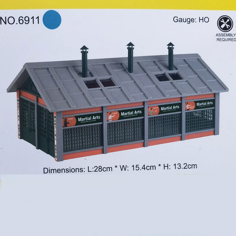 Model skala Ho 1/87 bangunan asli arsitektur seni bela diri aula Olahraga skala bangunan gudang Model tata letak kereta api