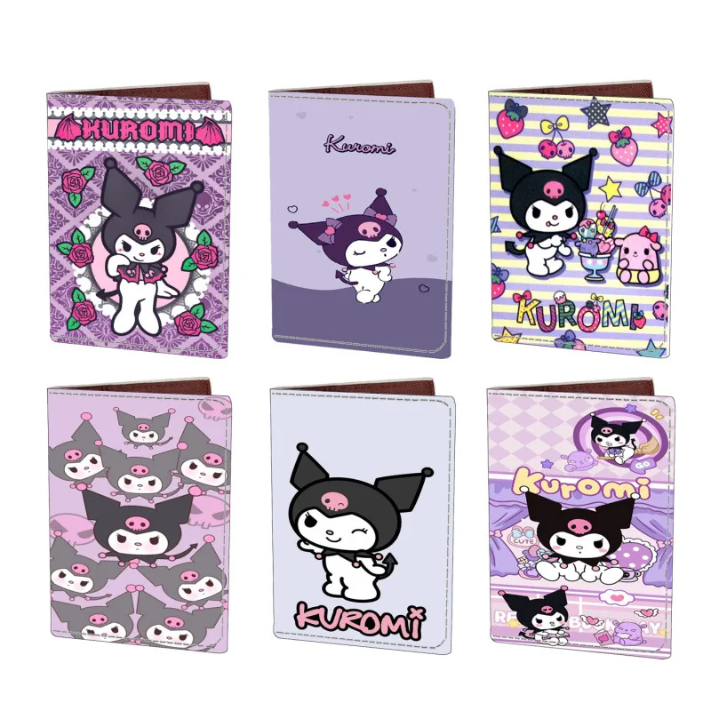 Sanrios Kuromi kawaii Cartoon PU Passport Cover Waterproof Passport Holder Travel ID Credit Card Protective Case Document Bag